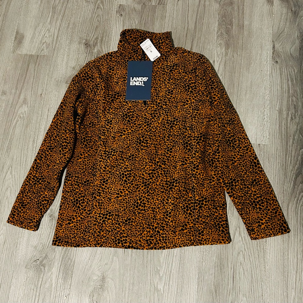 ⭐️NWT Small Lands' End Leopard Print Mock Neck Pullover - Brown/Black